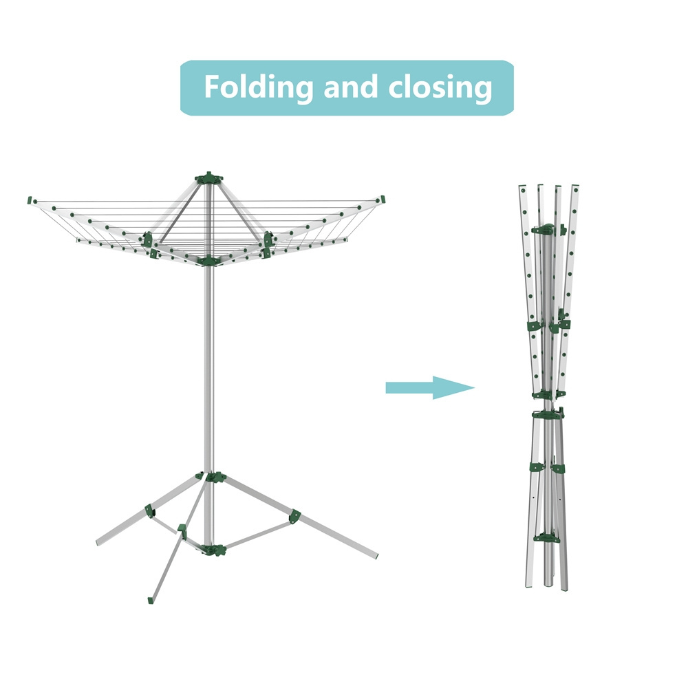 30M 3 Arms Aluminum Umbrella Shape Clothes Drying Stand Stainless Cloth Rotating Laundry Rack