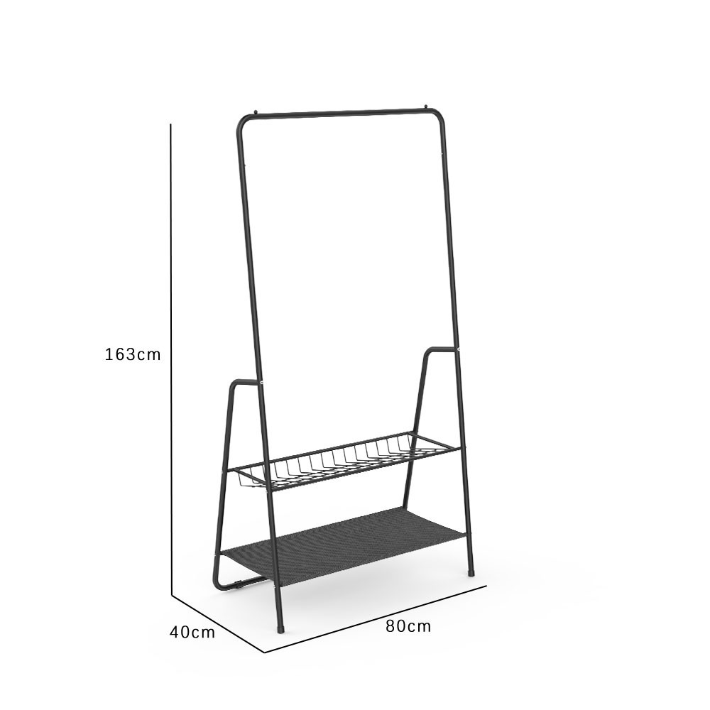 Modern Heavy Duty Garment Rack Rail Stand 2 Tier Storage Shelves Floor Coat Rack Multi Functional Clothes Rack Hanger