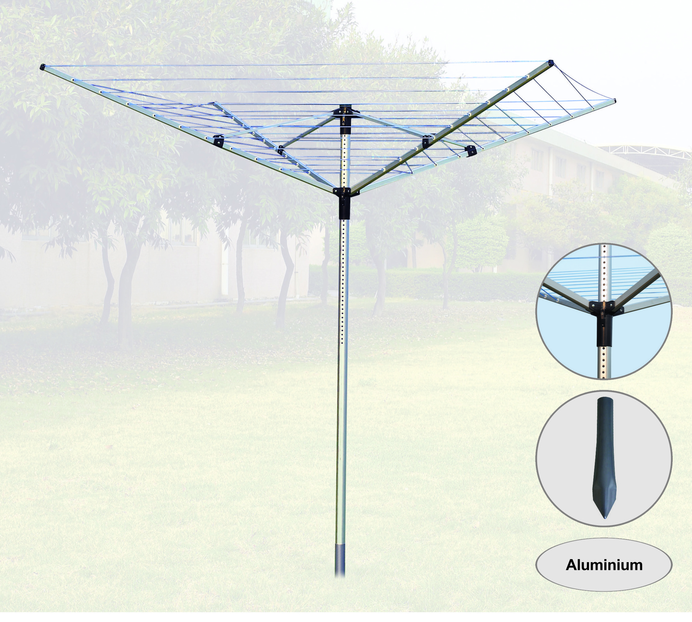 4 Arm 50m Aluminum Heavy Duty Umbrella Clothesline Folding Rotary Washing Line Clothes Airer Dryer Garden Outdoor Drying Rack