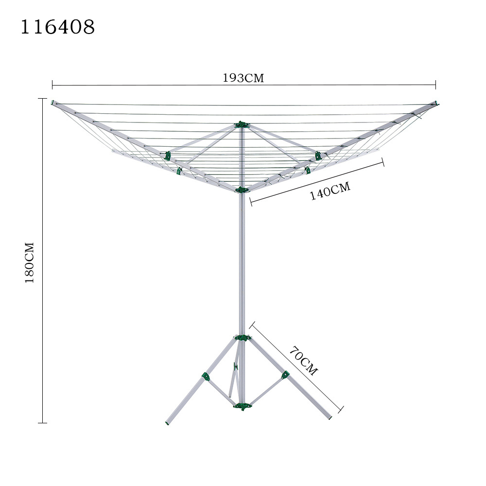 Wireking 50M 4 Arms Aluminum Shape With Feet Washingline Dryer Umbrella Washing Line Drying Rack For Outdoors