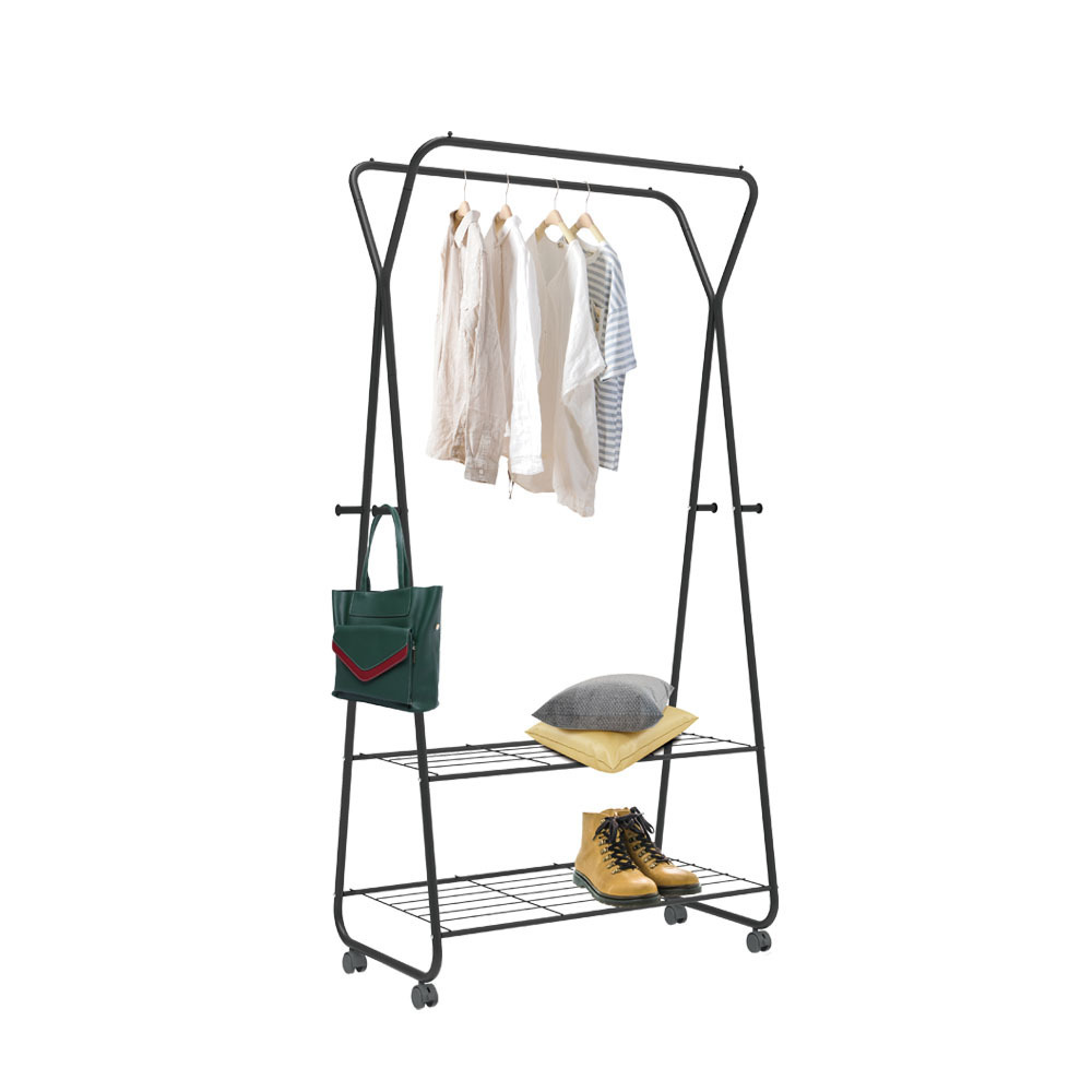 High Quality Double Pole 2 Tier Garment Clothes Stand Laundry Hanger Clothe Rack With Shoe Racks Abrigo Esta