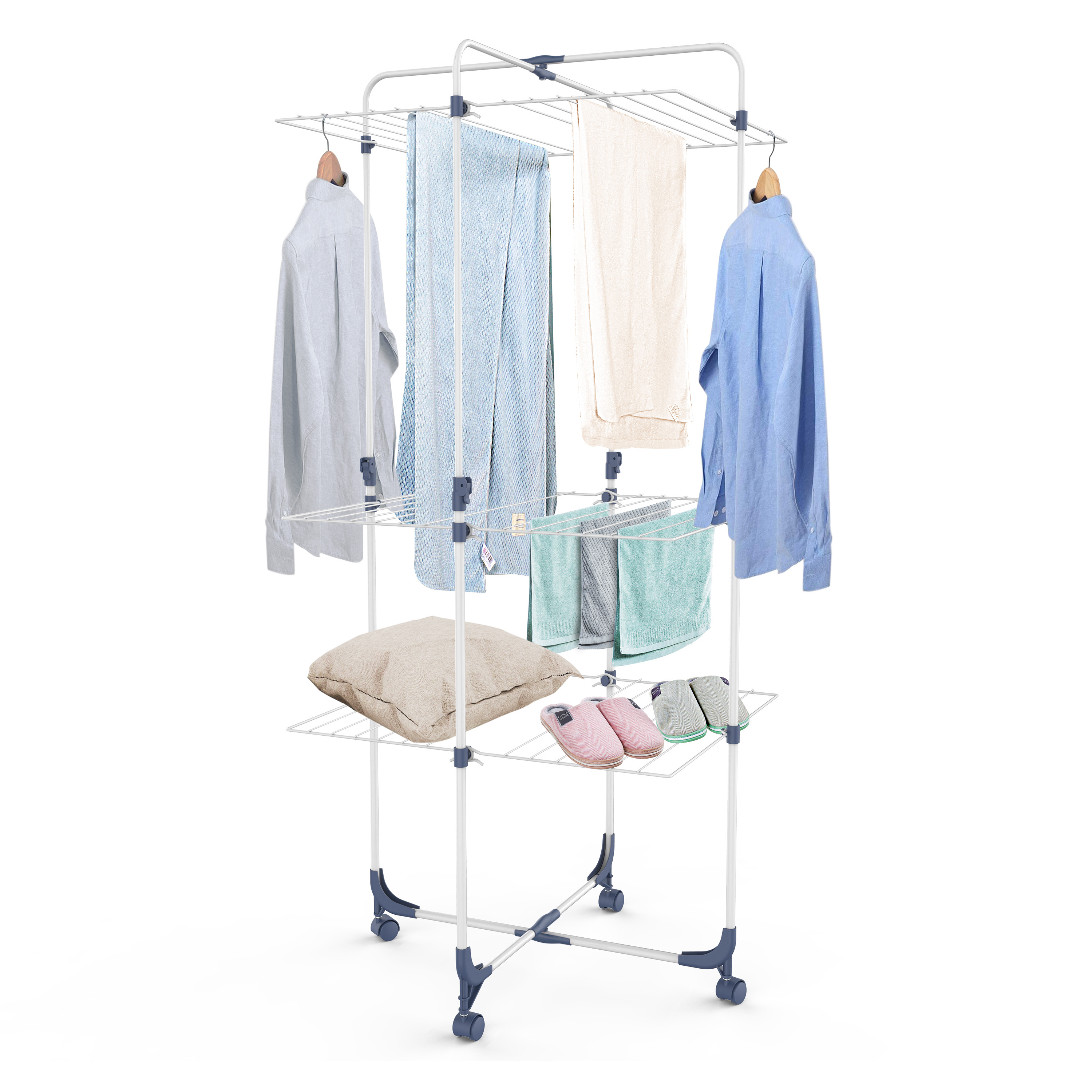 Wireking Height Adjustable Clothes House 3 Tier Clothes Airer Tower Laundry Drying Stand 25m Clothes Drying Rack