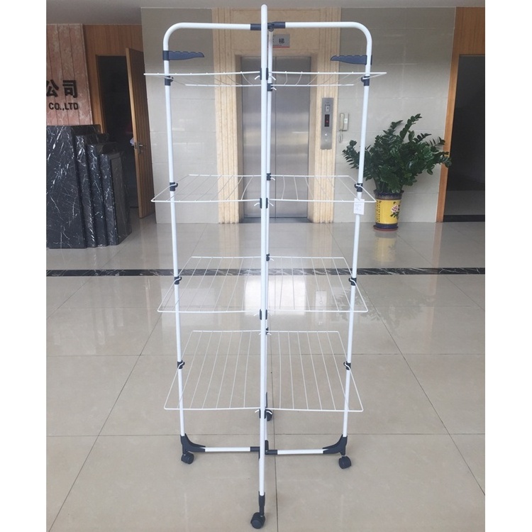 Factory Direct 40M 4 Tier Tower Shape Foldable Portable Hanger Towel Rack Clothing Cloth Dryer Stand Laundry Drying Racks