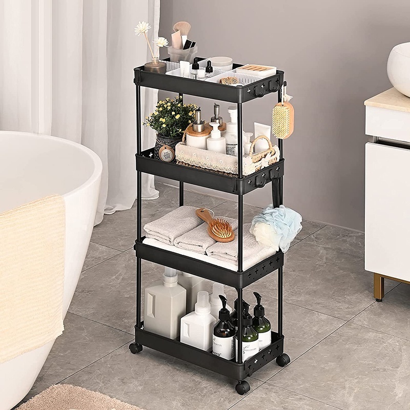 Multi-scene Narrow Places 4 Tier Slim Organizer Bathroom Trolley Plastic Storage Cart Gap Rolling Utility Storage Rack