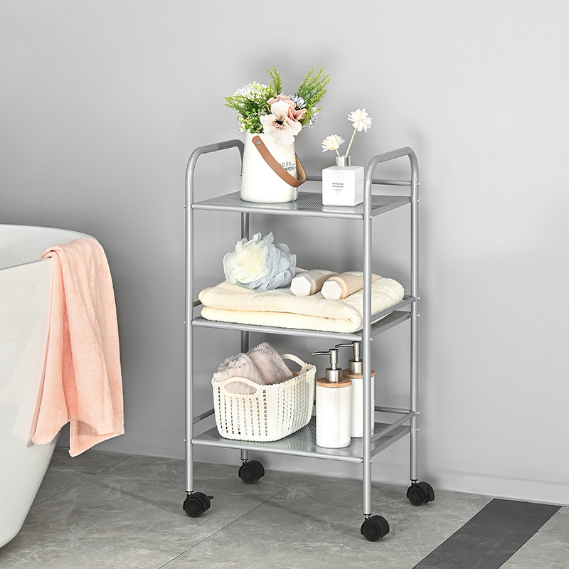 New Fashion Bathroom 3 Tier Storage Trolley Rolling Utility Organizer Rack 3 Layer Utility Rolling Cart