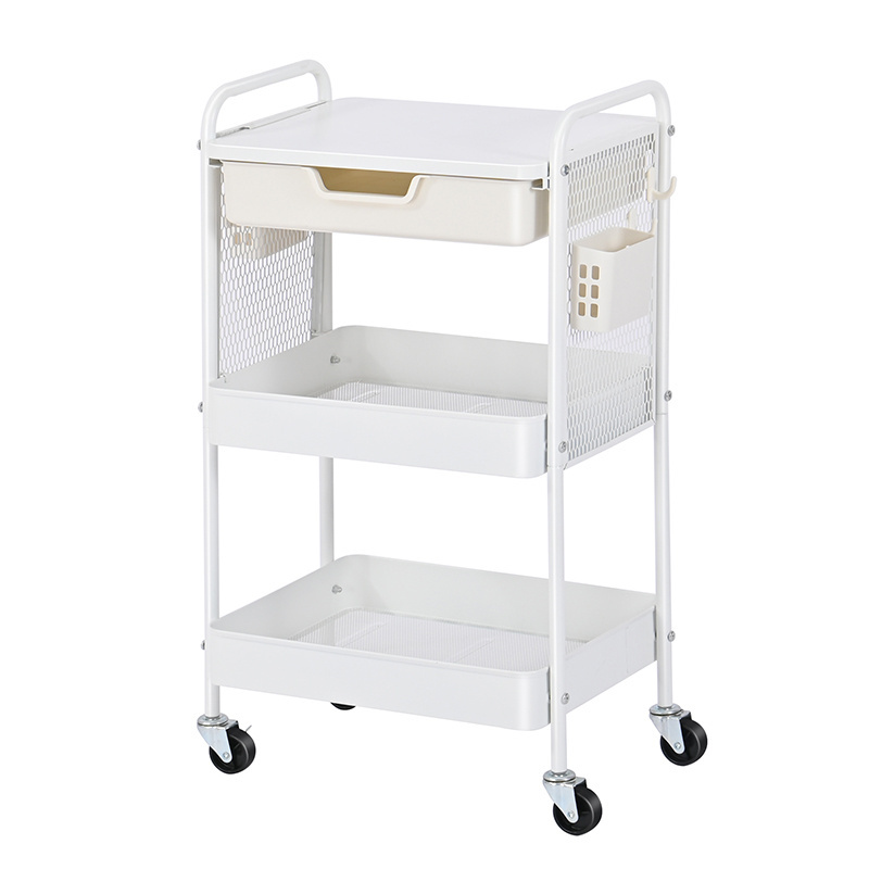 Oem Odm 3 Tier Rolling Supplies Kitchen Organizer Trolley Pegboard Storage Cart with Drawer