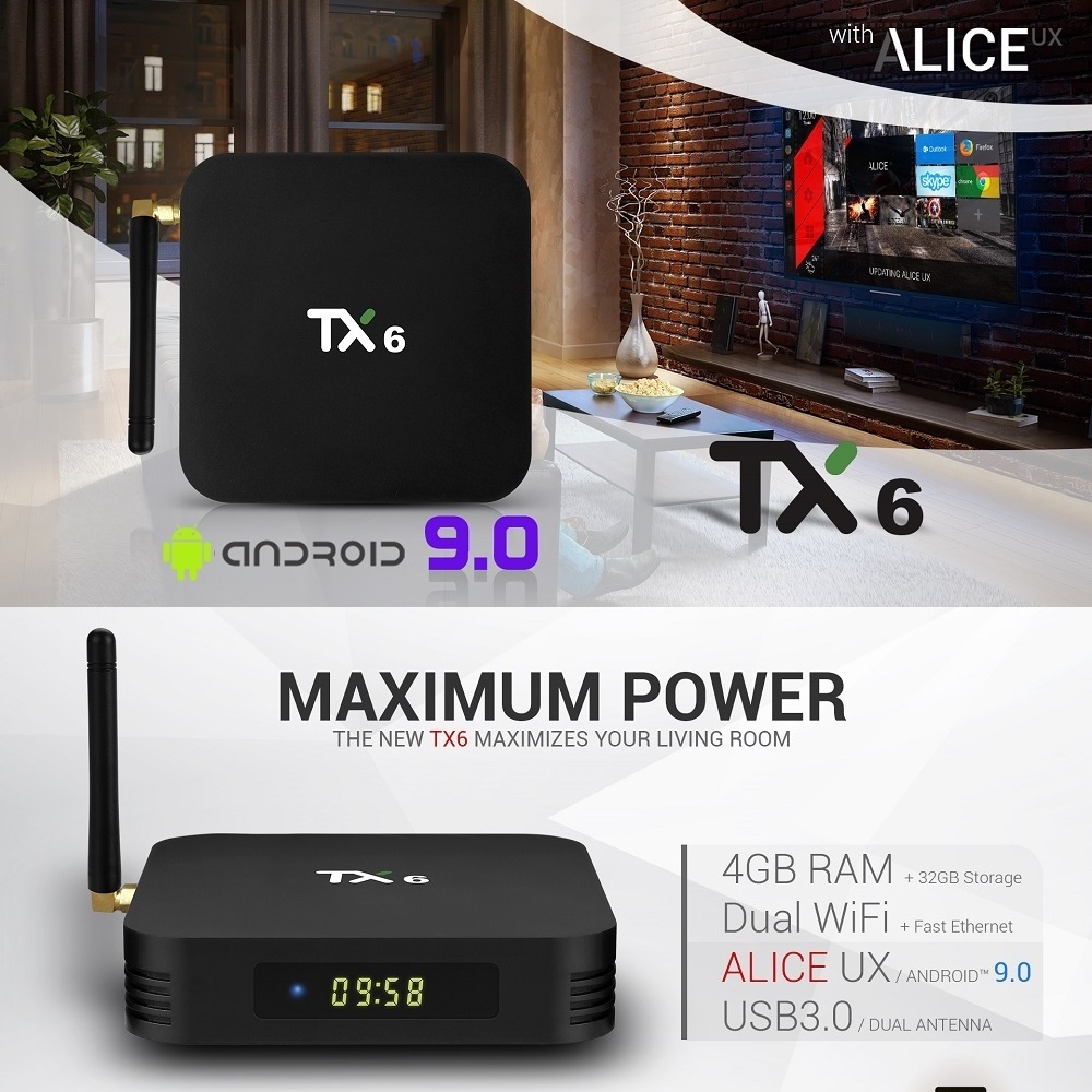 Tanix TX6 Android Cheap Tv Box Media Player Set-top Box Tx6 9.0 Allwinner H6 4GB RAM 32GB ROM 4K Black Tvip 605 4k Quad Core FCC