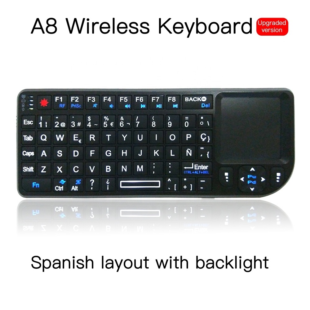 Russian/Spanish/English Wireless Mini Keyboard Backlit with Laser Pointer For Presenter Touchpad Powerprint PPT Teacher