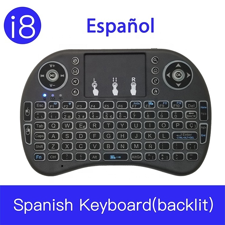 i8 Mini Wireless 3-color back Keyboard 2.4G Color Backlit Air Mouse Touchpad Spanish Keyboard For Android TV Box Smart TV PC PS4