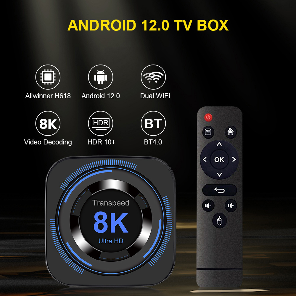 Transpeed Android 12 TV BOX 8K 4GB 32GB Allwinner H618 Dual Wifi Quad Core A53 Video BT Voice Media Player Set Top Box