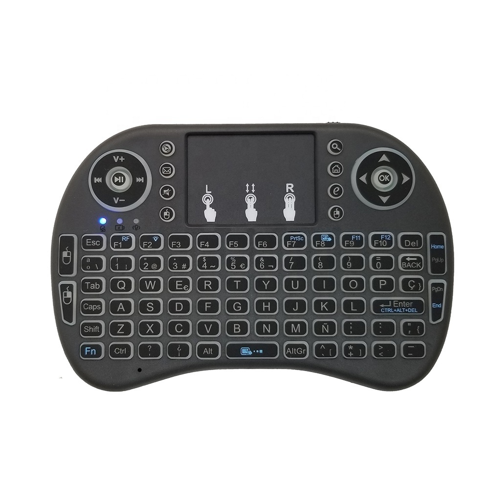 i8 Spanish  RGB3-color Backlit 2.4G Mini Wireless Keyboard with TouchPad Air Mouse  for Smart TV Android Box PC