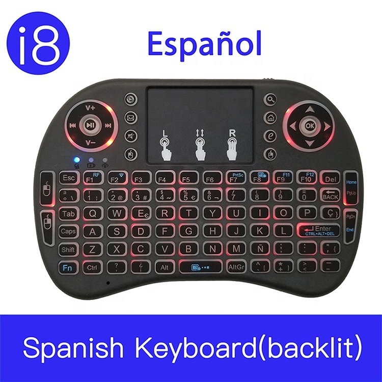 i8 Mini Wireless 3-color back Keyboard 2.4G Color Backlit Air Mouse Touchpad Spanish Keyboard For Android TV Box Smart TV PC PS4