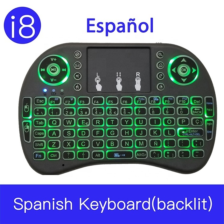 i8 Mini Wireless 3-color back Keyboard 2.4G Color Backlit Air Mouse Touchpad Spanish Keyboard For Android TV Box Smart TV PC PS4