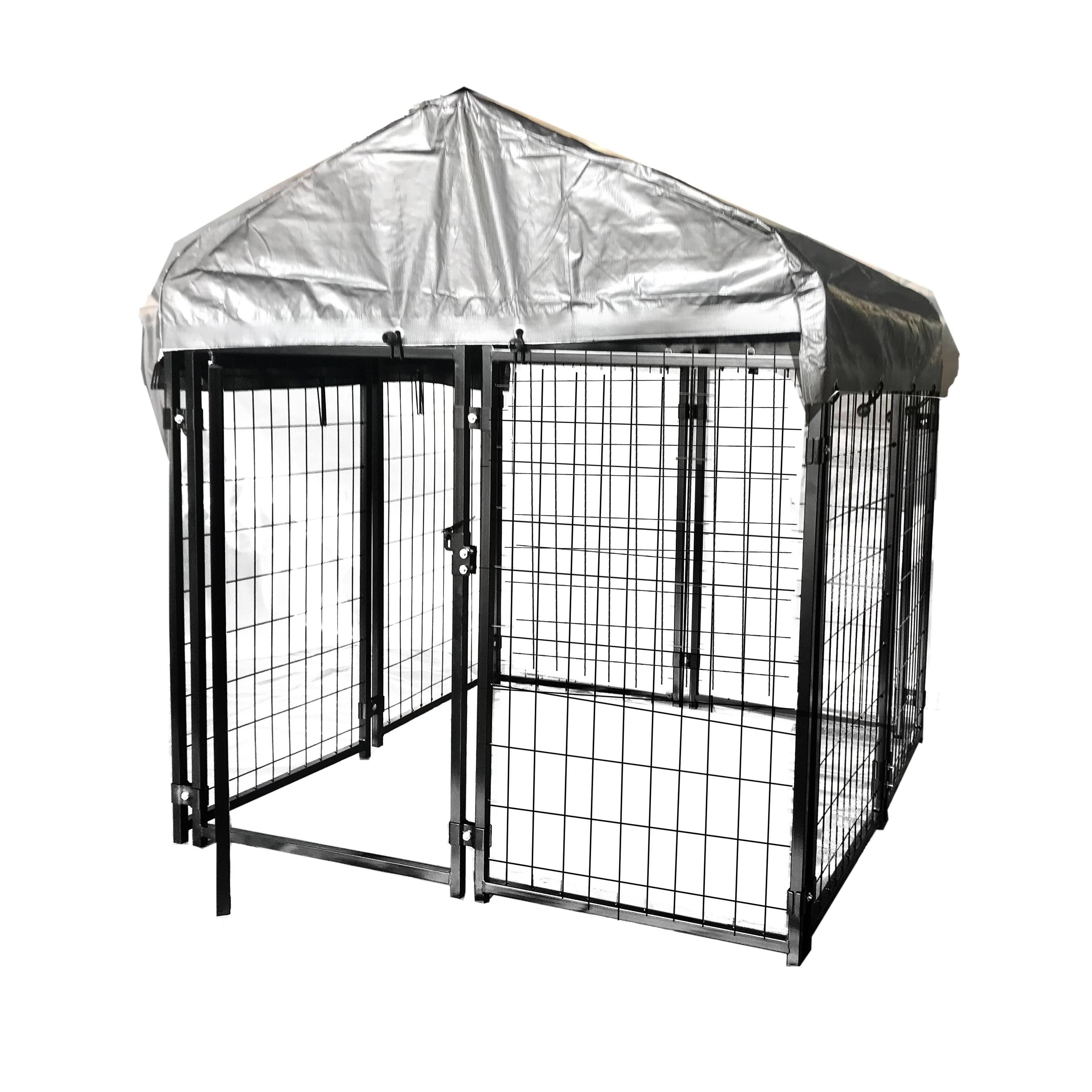 Expandable Heavy Duty Dog Kennel and Playpen Kit with Roof and Rain Cover - 4 x 4 x 4.5 Feet - Black