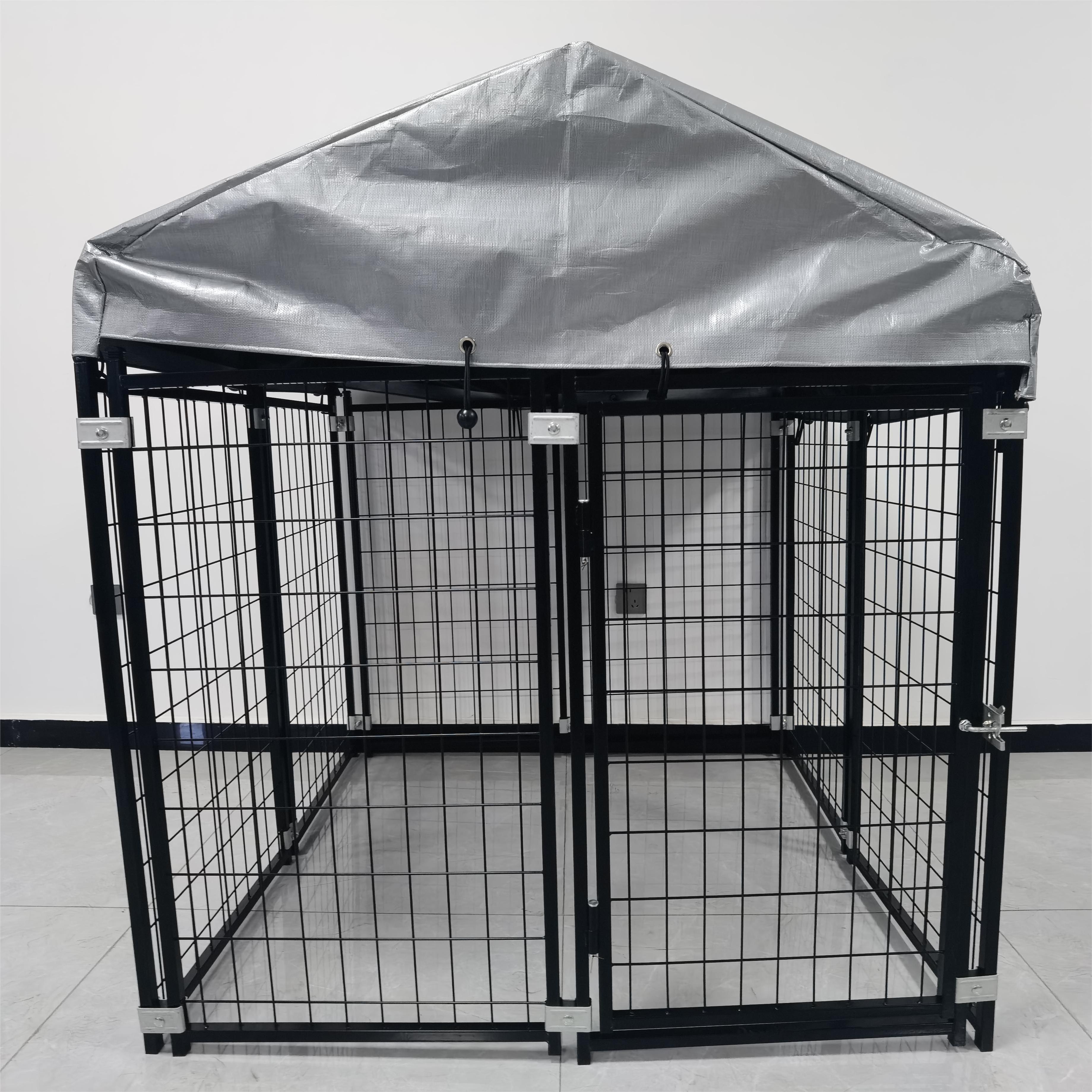 Expandable Heavy Duty Dog Kennel and Playpen Kit with Roof and Rain Cover - 4 x 4 x 4.5 Feet - Black