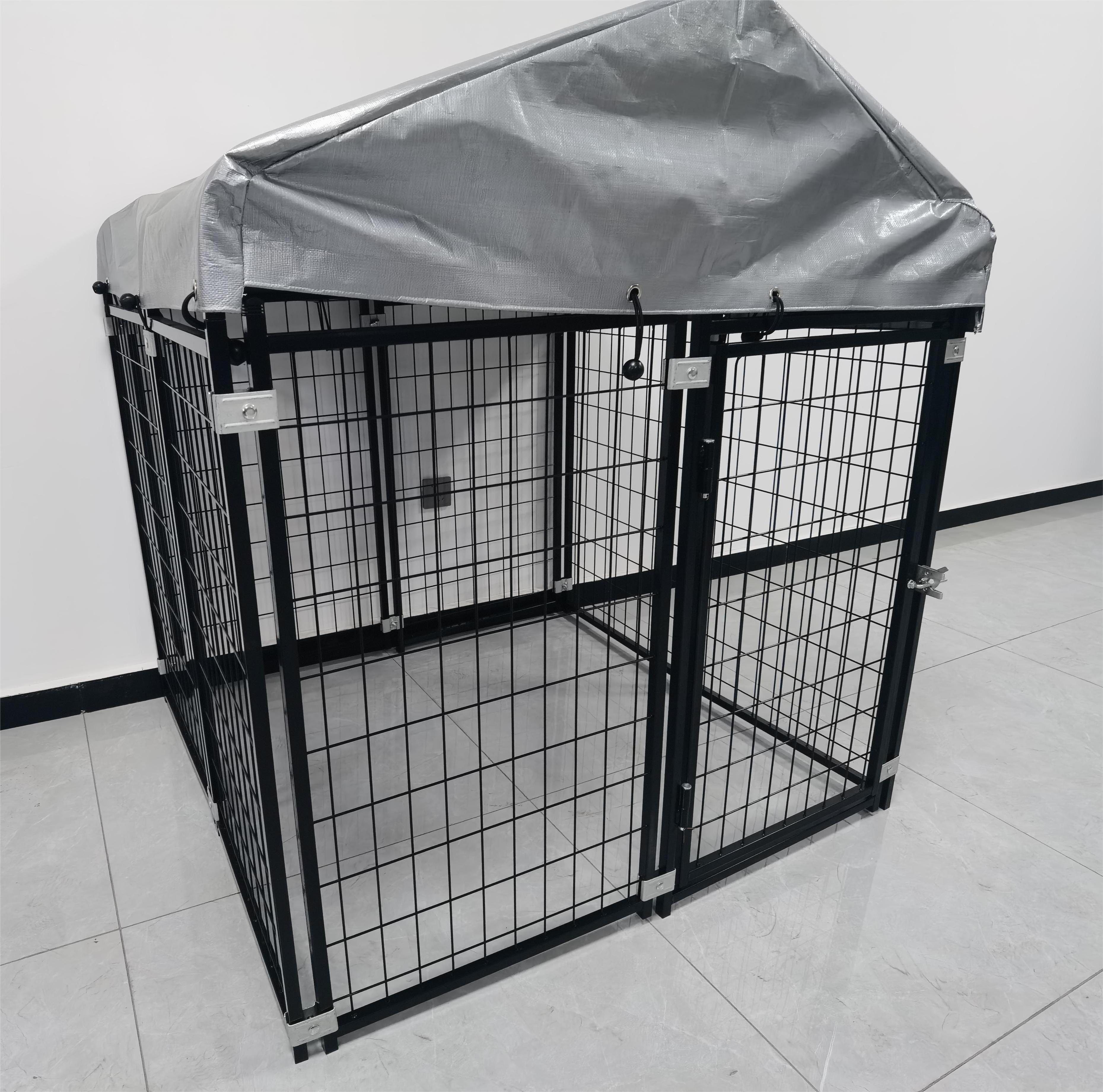 Expandable Heavy Duty Dog Kennel and Playpen Kit with Roof and Rain Cover - 4 x 4 x 4.5 Feet - Black