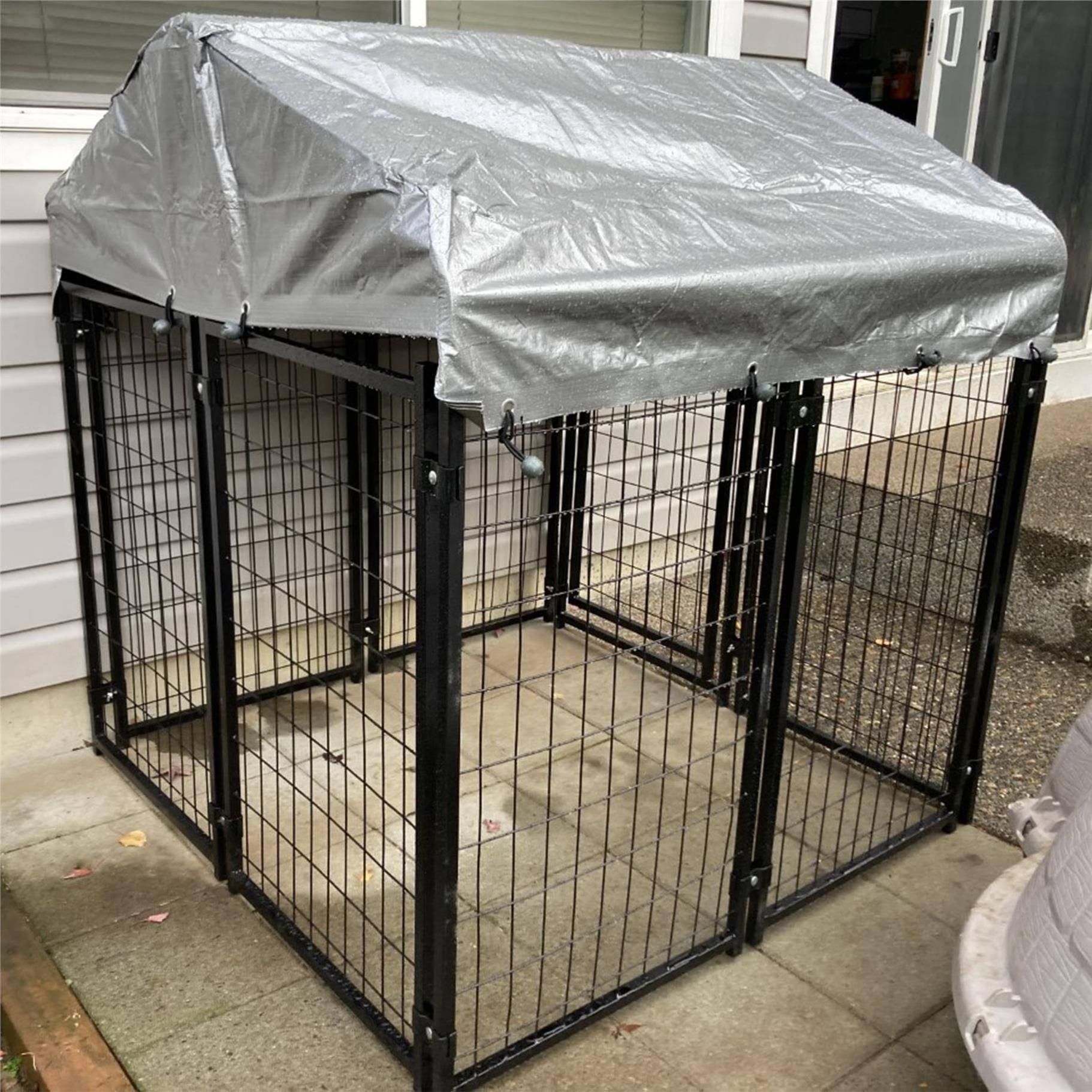 Expandable Heavy Duty Dog Kennel and Playpen Kit with Roof and Rain Cover - 4 x 4 x 4.5 Feet - Black