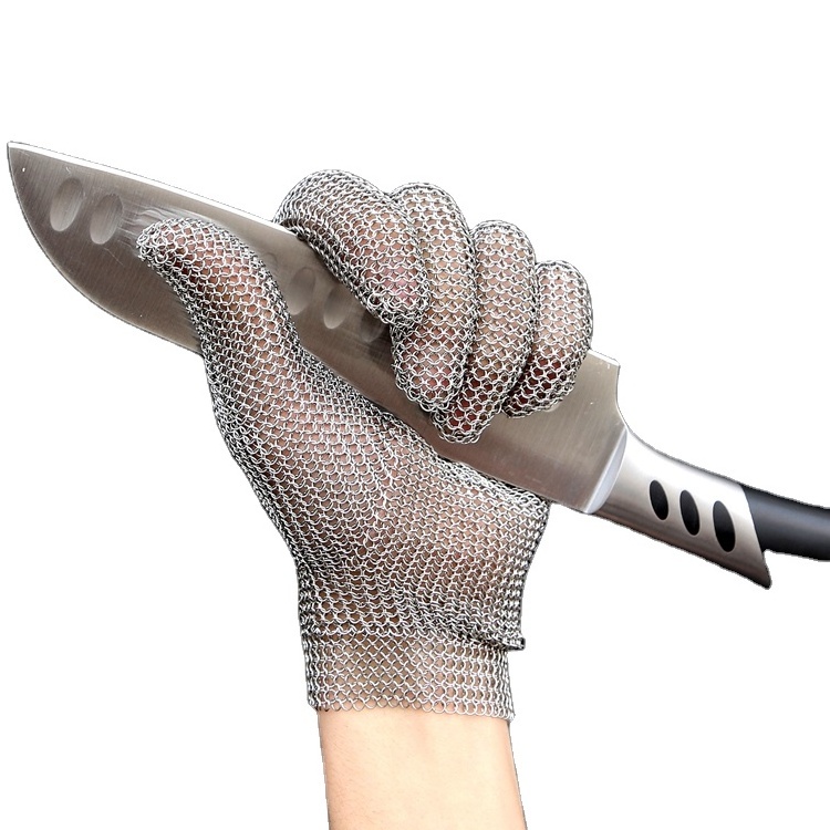 Food processing butcher 304 stainless steel razor wire mesh chain mail enforced cut resistant gloves in stock with good price