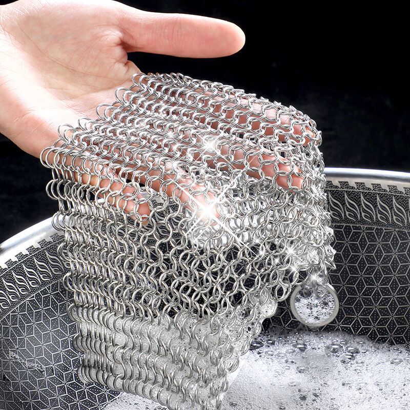 Cast Iron Cleaner XL 7x7 Inch Premium Stainless Steel Chainmail Scrubber