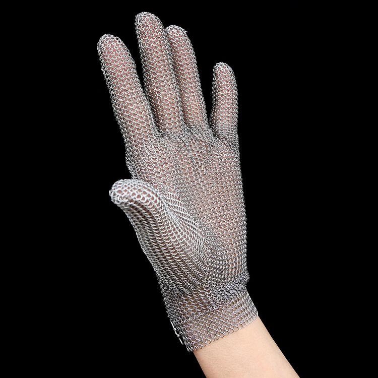 The factory produces food grade 304 316 stainless steel metal butcher safety net chain armor anti-cut gloves