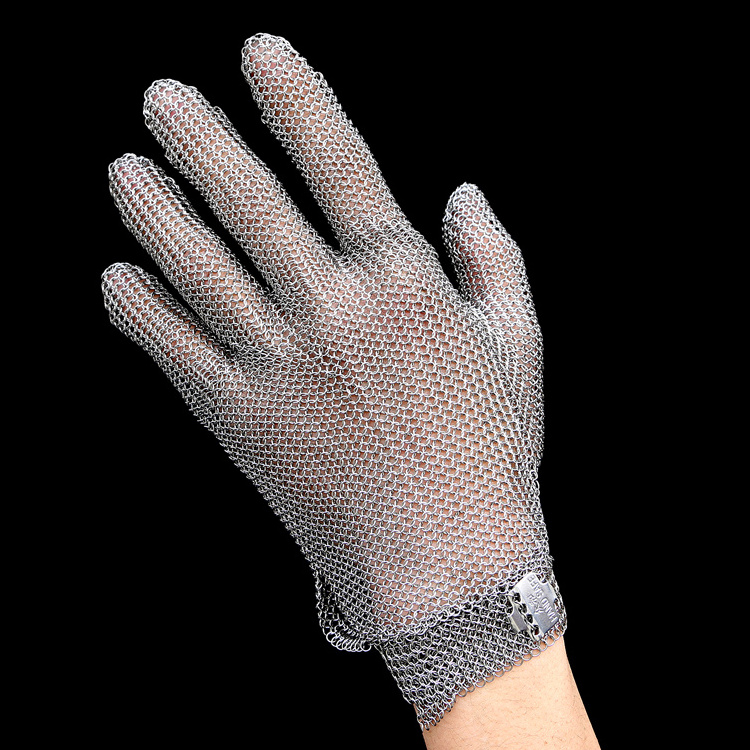 The factory produces food grade 304 316 stainless steel metal butcher safety net chain armor anti-cut gloves