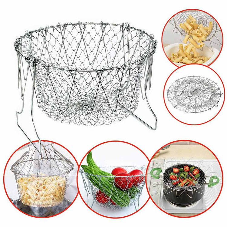 Foldable Stainless Steel 201 304 Deep Frying Wire Mesh Basket