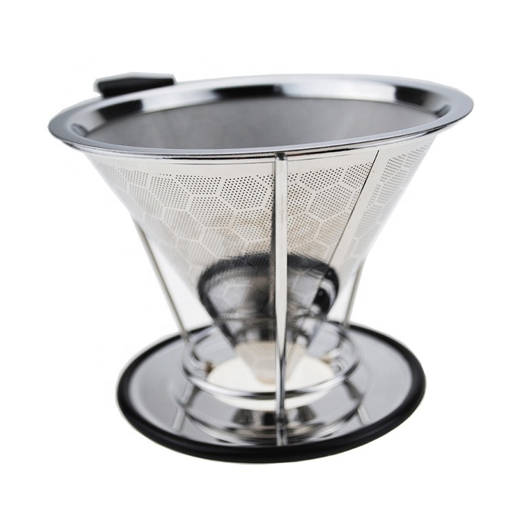 Pour Over Coffee Dripper Stainless Steel Coffee Filter Reusable Pour Over Cone Coffee Dripper with Removable Cup