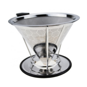 Pour Over Coffee Dripper Stainless Steel Coffee Filter Reusable Pour Over Cone Coffee Dripper with Removable Cup