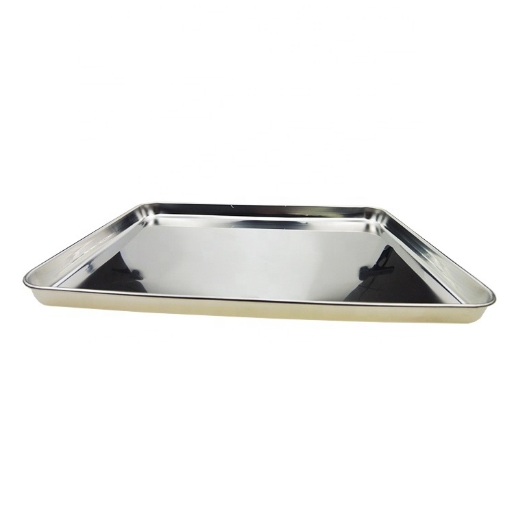 Food Grade Pizza Pan Dishes 304 Stainless Steel Rectangular Stamping Trays Non-stick Baking Sheet Baking Trays Pans for Oven