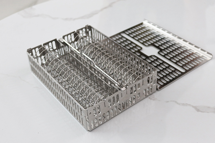 Perforated metal basket anti-bacteria 304 316 stainless steel wire mesh sterilization basket for medical ultrasonic cleaning