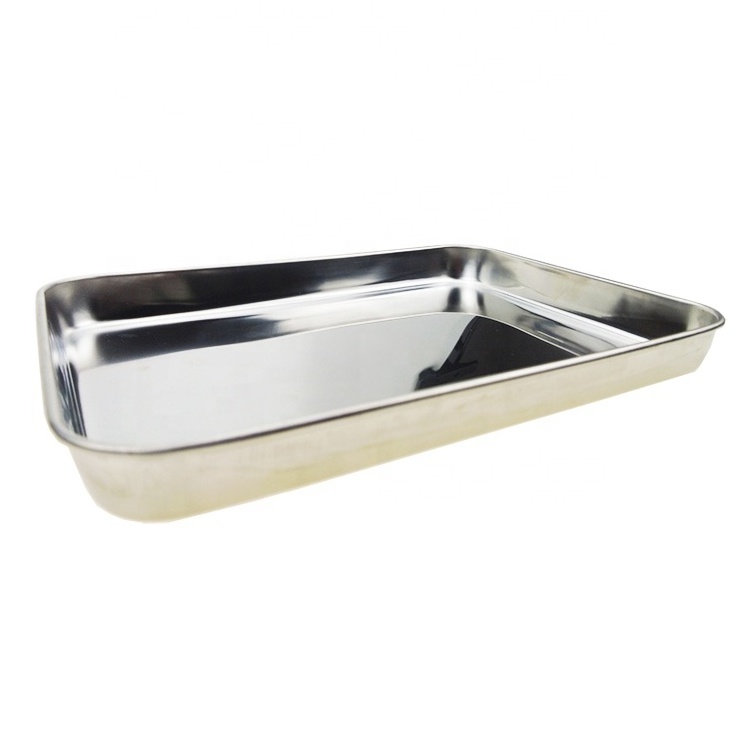 Food Grade Pizza Pan Dishes 304 Stainless Steel Rectangular Stamping Trays Non-stick Baking Sheet Baking Trays Pans for Oven