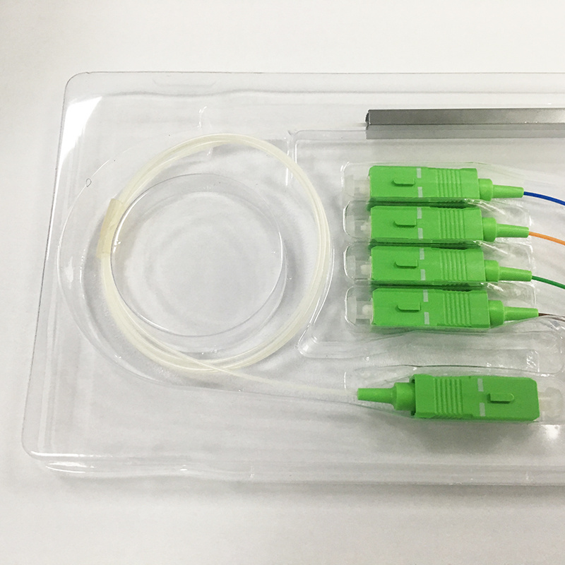 Mini Type 1x4 1x8 1x16 Single Mode Steel Tube PLC Splitter with SC APC Connector FTTH Optical Fiber optic Splitter