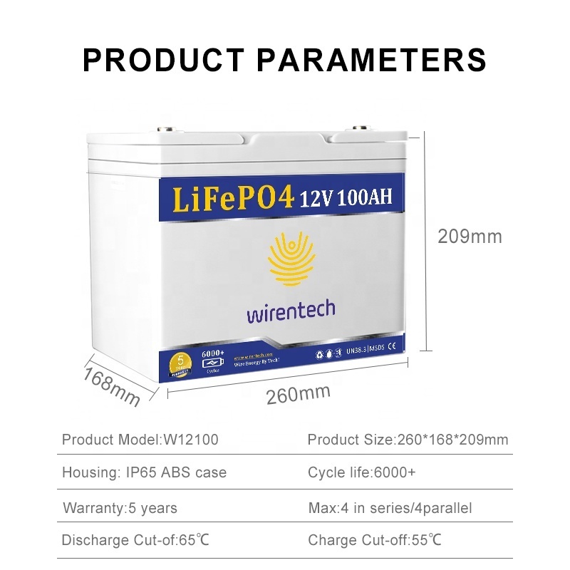 WIRENTECH Customizable 12V 100Ah  Lithium-ion Rechargeable Battery with Smart Built-in BMS