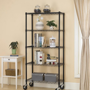 5 Shelf Black Steel Wire Shelving 30 by 14 by 60-Inch Storage Rack W/Wheels