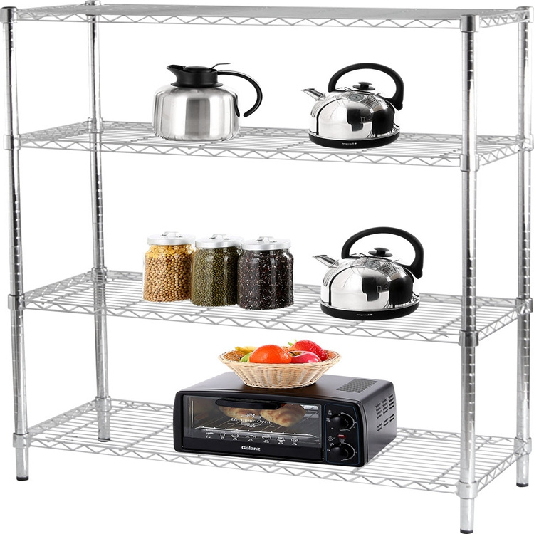 AMJ 4 Tier Steel Powder Coated Black Storage Wire Rack Shelving Unit For Home Use