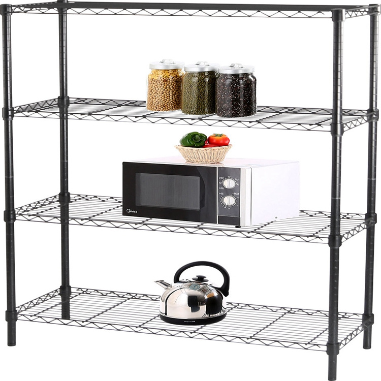 AMJ 4 Tier Steel Powder Coated Black Storage Wire Rack Shelving Unit For Home Use