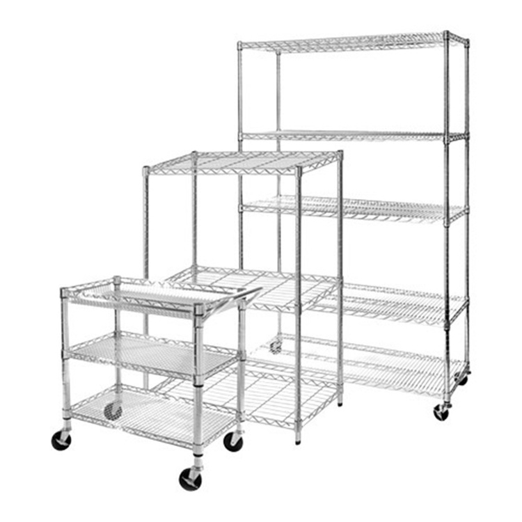 AMJ Customizable Layer Commercial Wire Storage Shelf Shelving With Wheels