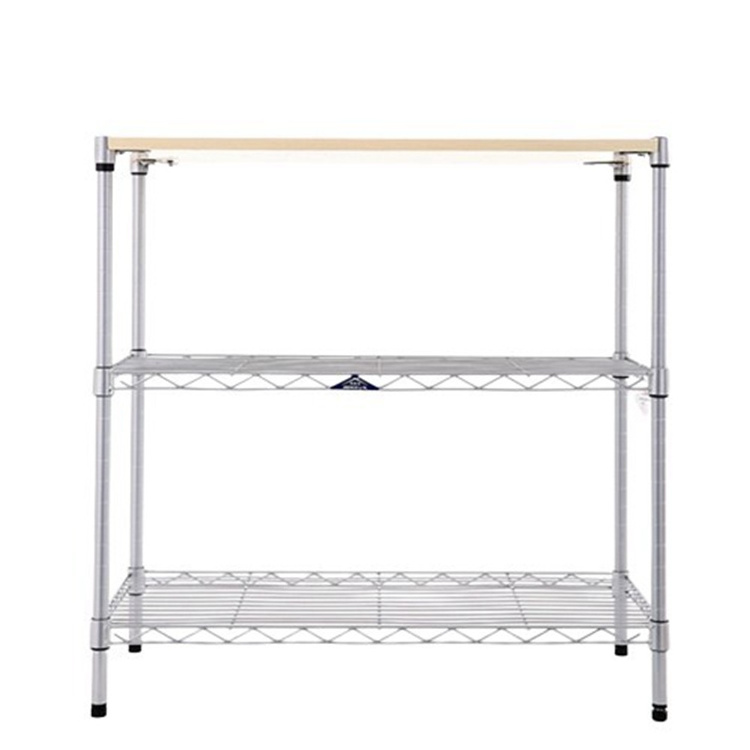 AMJ Mini 3 Tier Wide Steel Wire Shelf Home Kitchen Storage Rack Unit With Plank