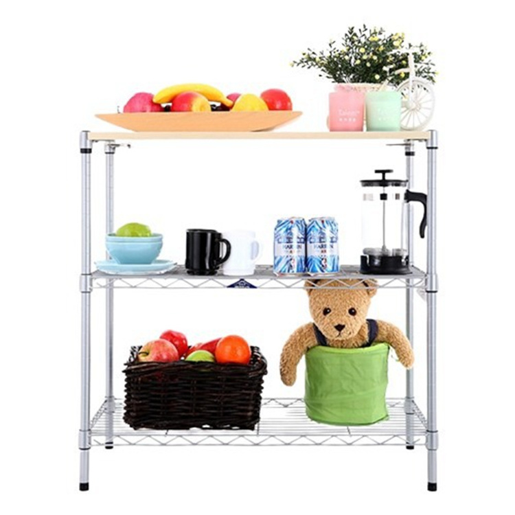 AMJ Mini 3 Tier Wide Steel Wire Shelf Home Kitchen Storage Rack Unit With Plank