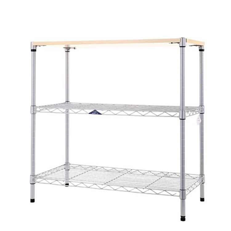 AMJ Mini 3 Tier Wide Steel Wire Shelf Home Kitchen Storage Rack Unit With Plank