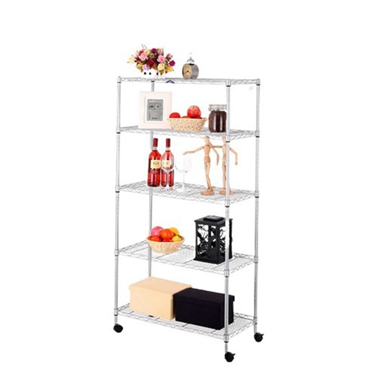 AMJ Wholesale China Supply 5 Tier Metal Mesh Storage Kitchen Household Chrome Wire Shelf