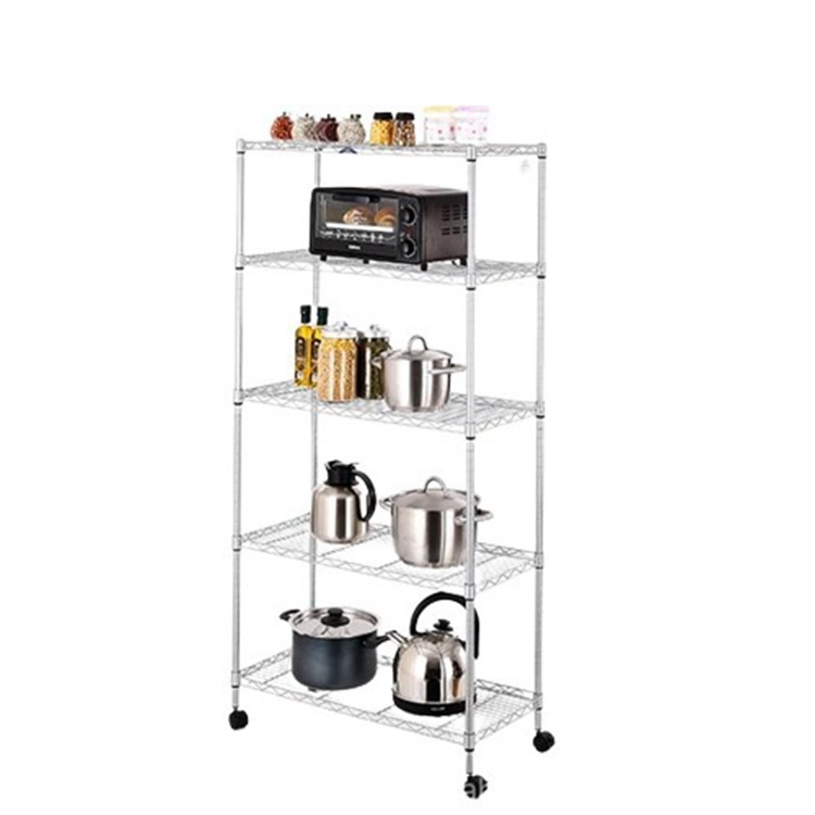 AMJ Wholesale China Supply 5 Tier Metal Mesh Storage Kitchen Household Chrome Wire Shelf