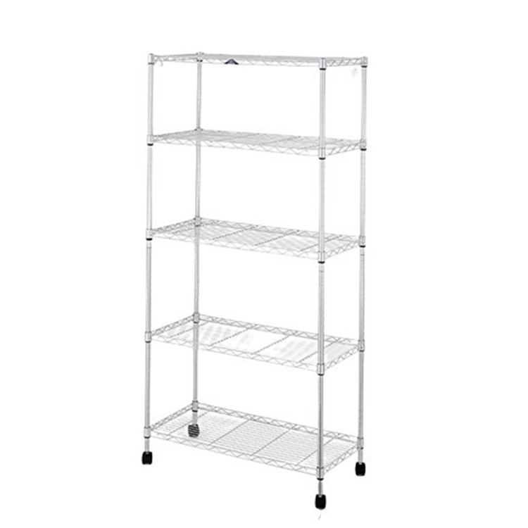 AMJ Wholesale China Supply 5 Tier Metal Mesh Storage Kitchen Household Chrome Wire Shelf