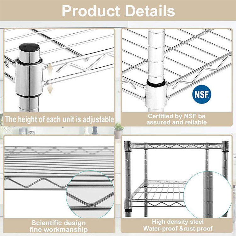 High Quality Movable 6 Tiers metal Garage Wire Shelf Shelving Unit With Wheels