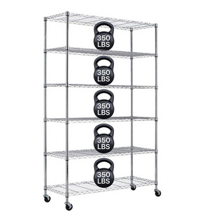 High Quality Movable 6 Tiers metal Garage Wire Shelf Shelving Unit With Wheels