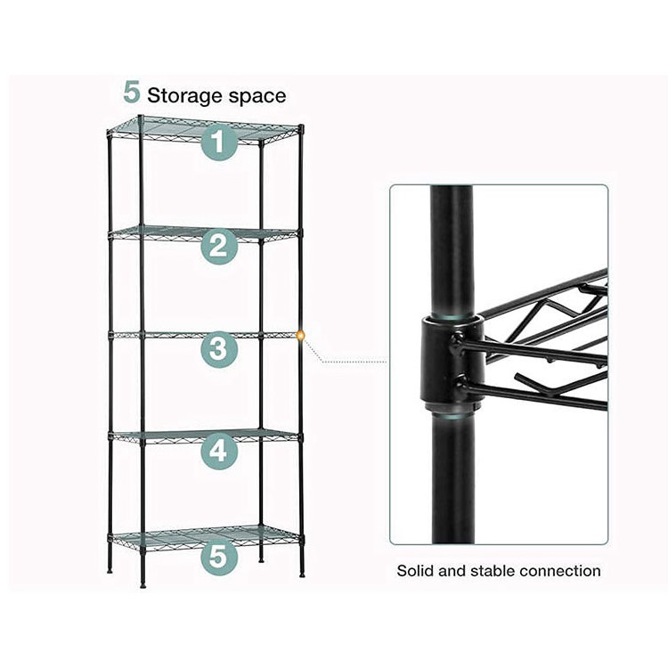 High Quality 5 Tiers 600lbs NSF Approval black Wire Shelf shelves Shelving Garage Rack