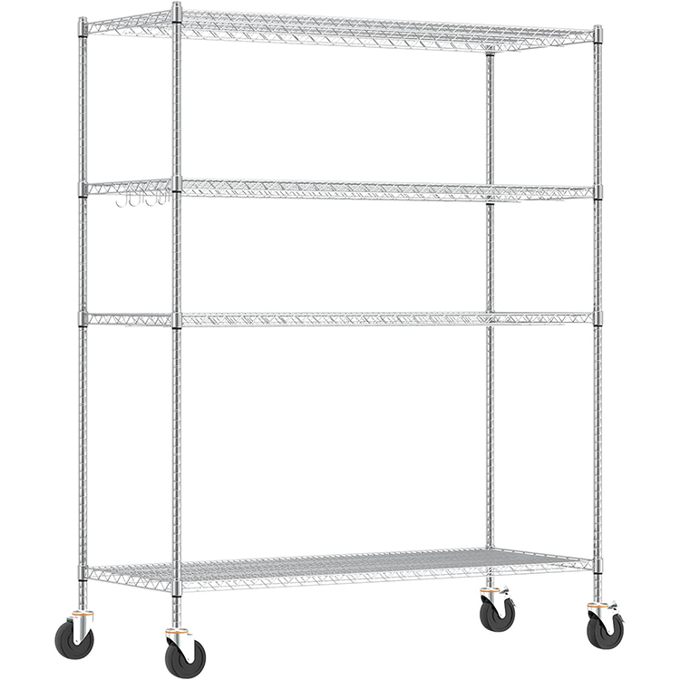 Hot Selling Steel 4 Tiers Nsf Approval Metal Chrome Wire Shelf Shelving With Wheels