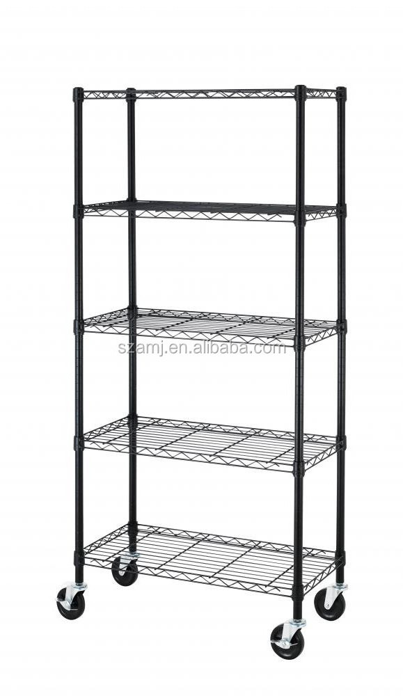 5 Shelf Black Steel Wire Shelving 30 by 14 by 60-Inch Storage Rack W/Wheels