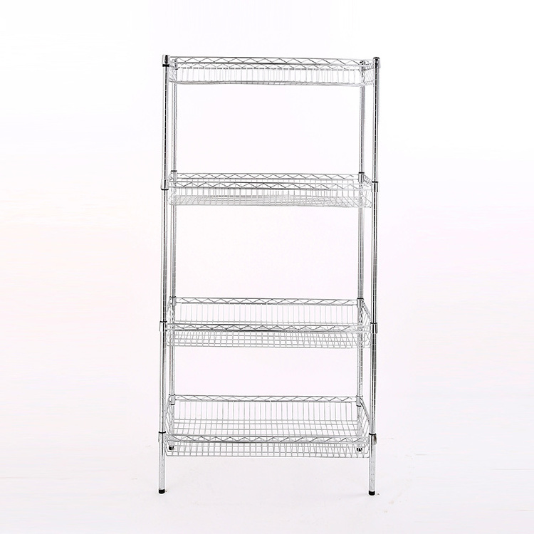 AMJ 4-Tier Heavy Duty Steel Wire Shelving Restaurant Kitchen Wire Basket Shelf