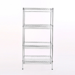 AMJ 4-Tier Heavy Duty Steel Wire Shelving Restaurant Kitchen Wire Basket Shelf